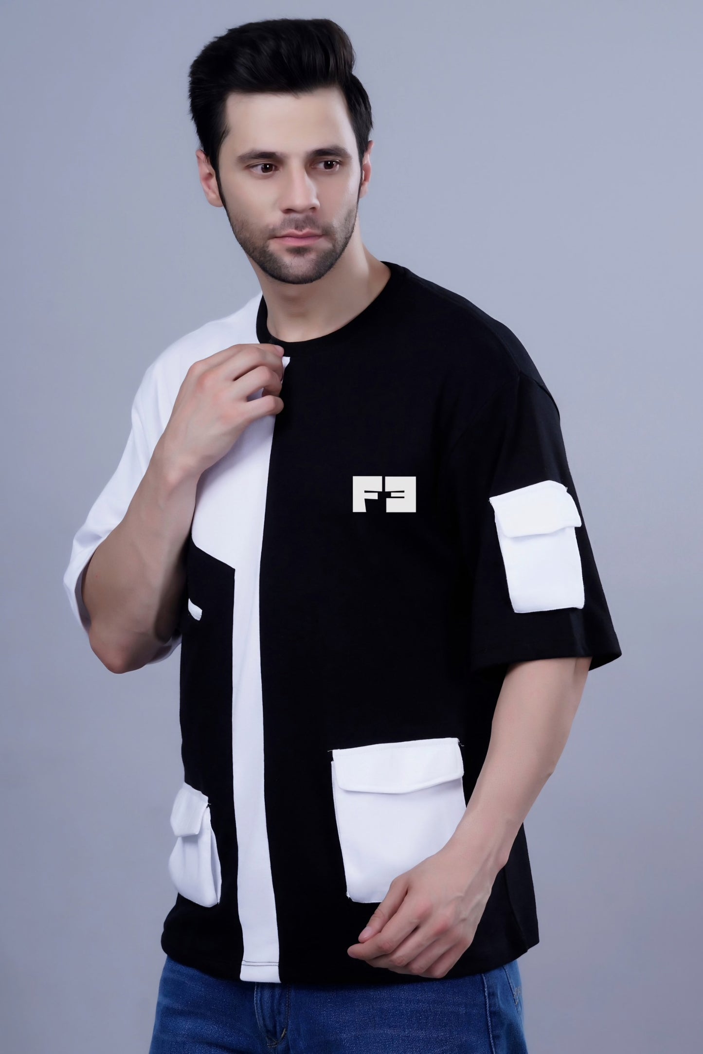 COLORBLOCKED UTILITY POCKET OVERSIZED TSHIRT