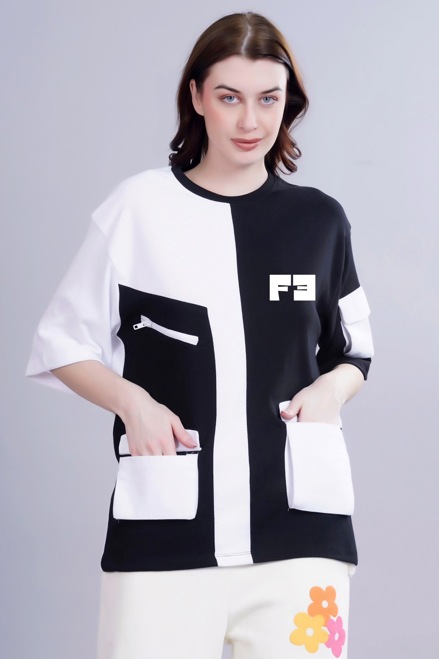 COLORBLOCKED UTILITY POCKET OVERSIZED TSHIRT